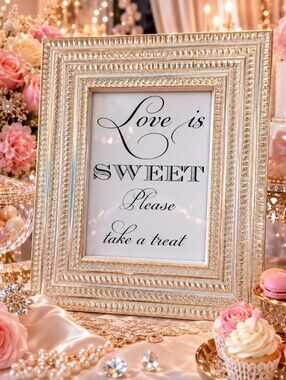 Ornate Gold & Pearl Picture Frame with Love Is Sweet Please Take A Treat 🧁